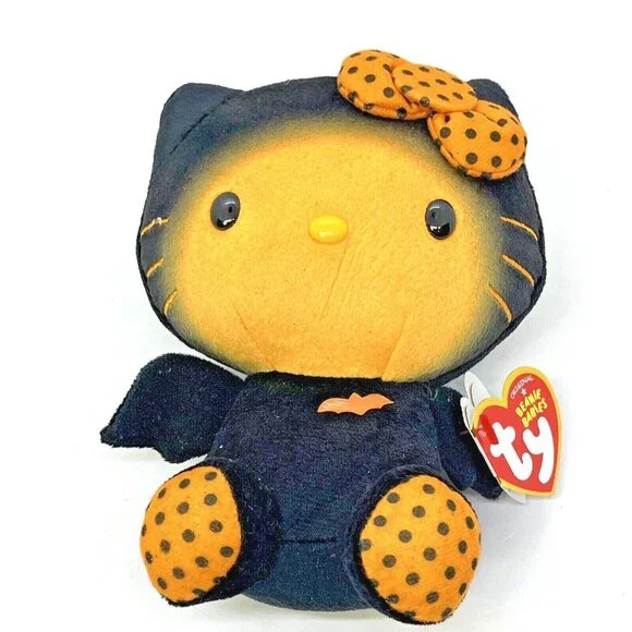 Hello Kitty Halloween Bat By TY Beanie Babies Orange & Black 6" Plush Toy NWT - Picture 2 of 12
